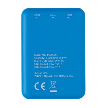 Logotrade promotional item image of: High Density 5.000 mAh Pocket Powerbank, blue