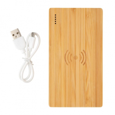 Logotrade business gift image of: Bamboo 4.000 mAh wireless 5W Powerbank, brown