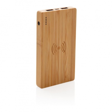 Logotrade corporate gift picture of: Bamboo 4.000 mAh wireless 5W Powerbank, brown