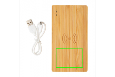 Logo trade promotional products image of: Bamboo 4.000 mAh wireless 5W Powerbank, brown