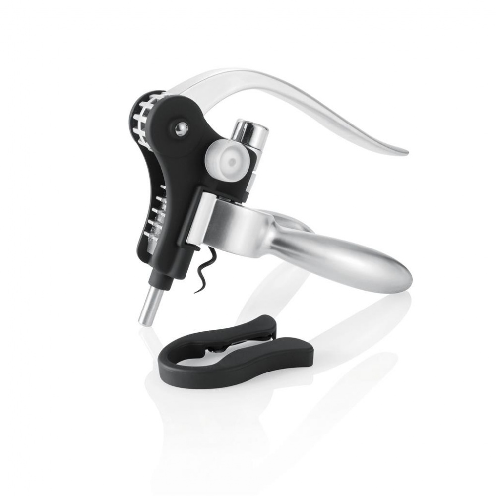 Logotrade promotional item image of: Pull it corkscrew, black with personalized name, sleeve and gift wrap