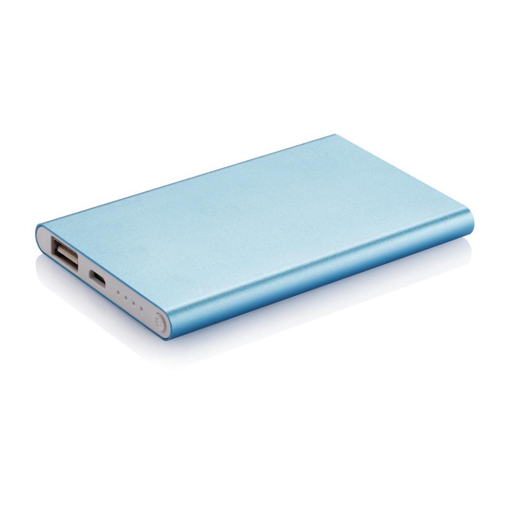 Logo trade promotional gifts image of: 4000 mAh powerbank, blue, with personalized name, sleeve, gift wrap