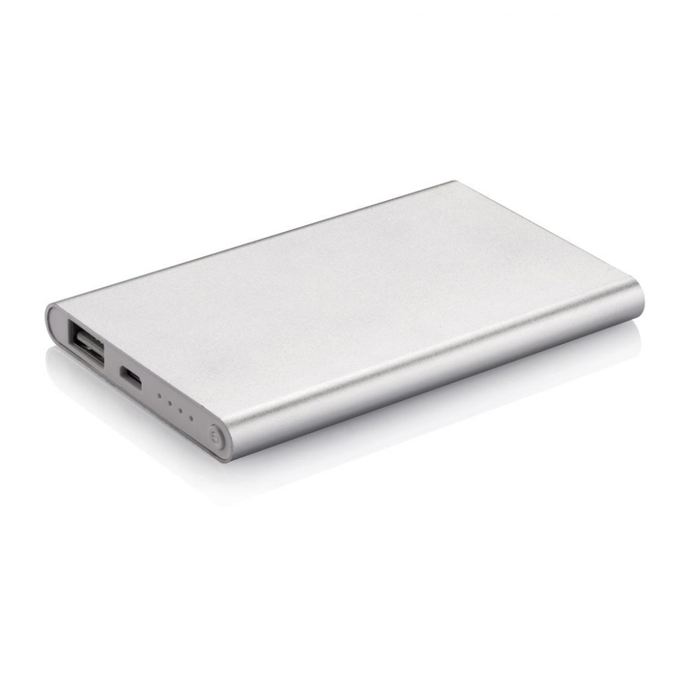 Logo trade advertising product photo of: 4000 mAh powerbank, silver, with personalized name, sleeve, gift wrap