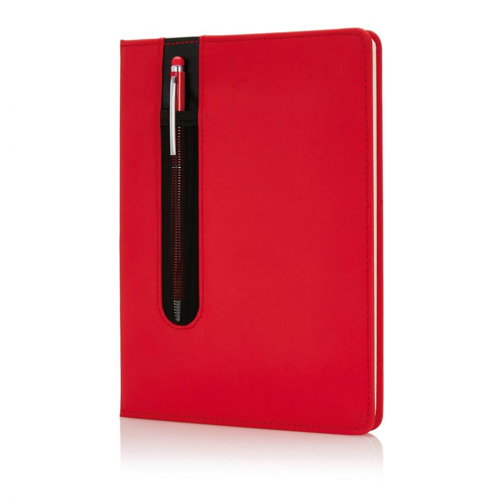 Logo trade promotional merchandise image of: Standard hardcover PU A5 notebook with stylus pen, red, personalized