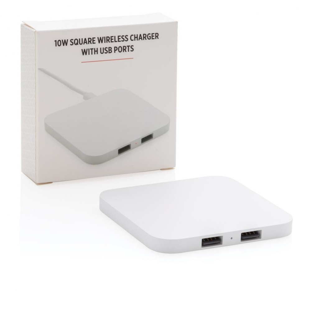 Logotrade promotional giveaway image of: 10W Wireless Charger with USB Ports, white