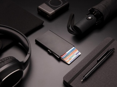 Logo trade corporate gifts image of: Standard aluminium RFID cardholder, black