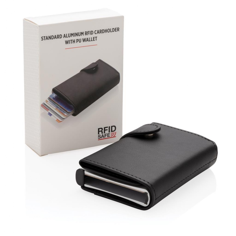 Logotrade promotional product image of: Standard aluminium RFID cardholder with PU wallet, black