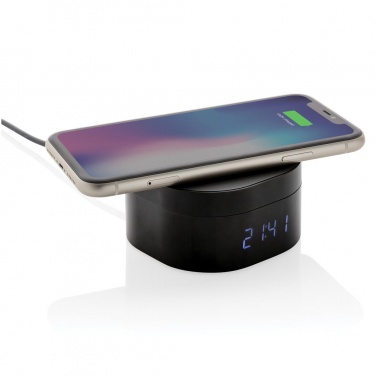 Logo trade promotional gift photo of: Aria 5W Wireless Charging Digital Clock, black
