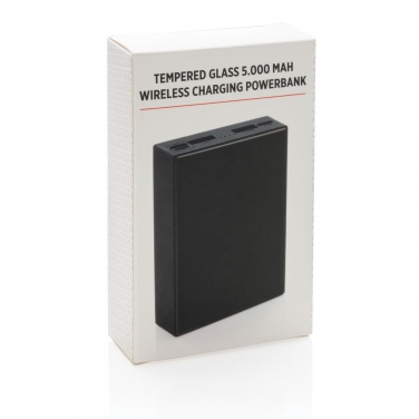 Logotrade promotional giveaways photo of: Tempered glass 5000 mAh wireless powerbank, black