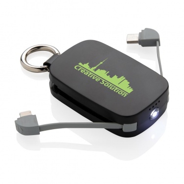 Logo trade promotional gift photo of: 1.200 mAh Keychain Powerbank with integrated cables, black