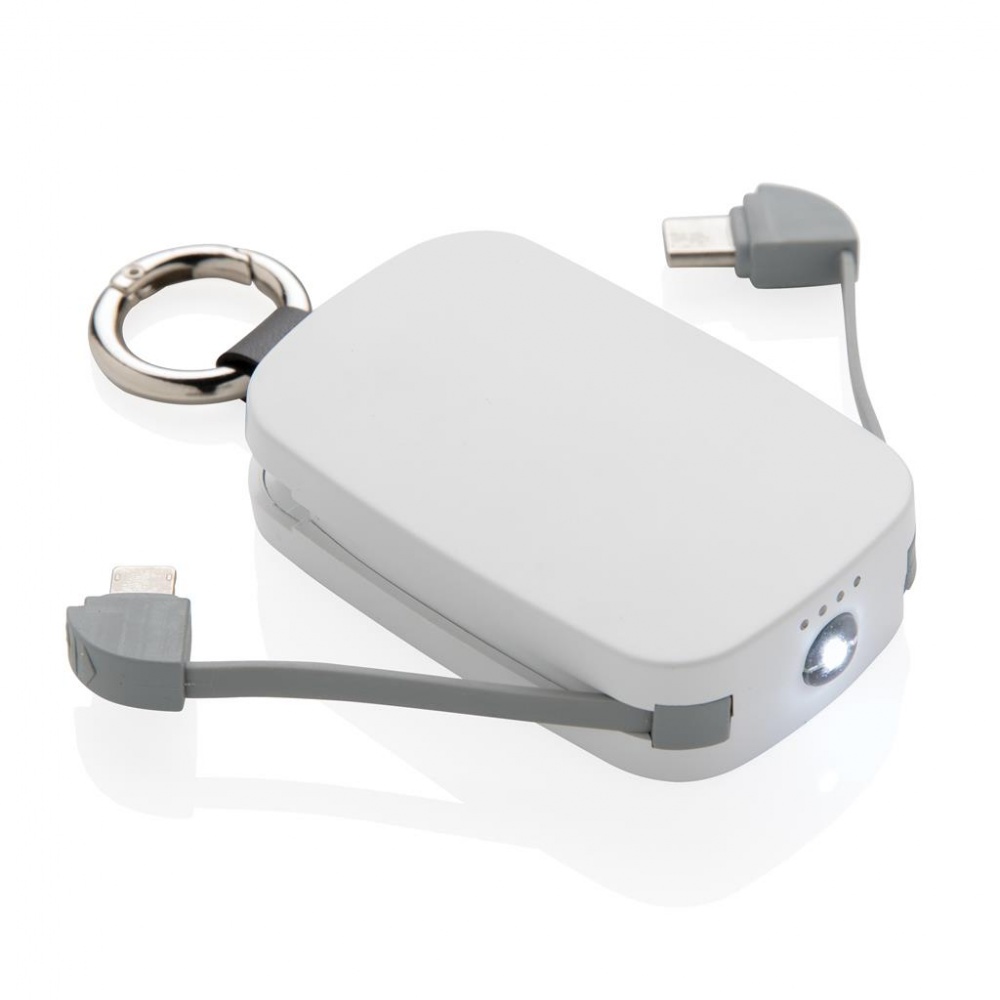 Logo trade promotional item photo of: 1.200 mAh Keychain Powerbank with integrated cables, white