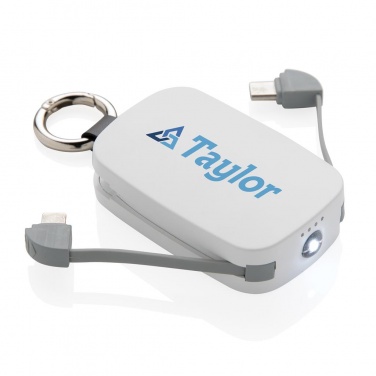Logo trade promotional merchandise image of: 1.200 mAh Keychain Powerbank with integrated cables, white
