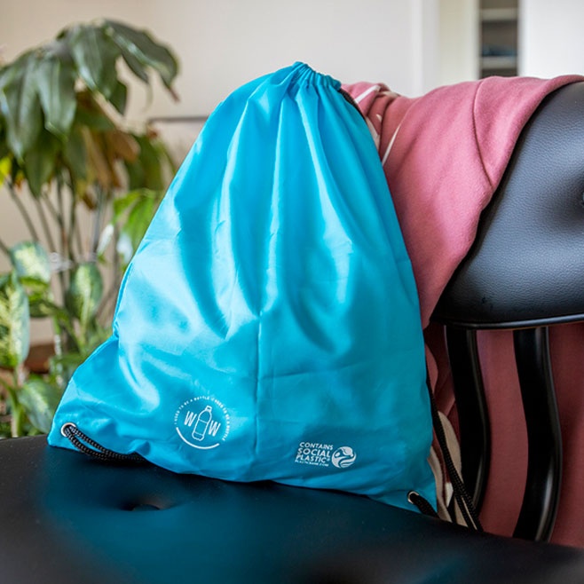 Logotrade promotional giveaway image of: RPET backpack, light blue