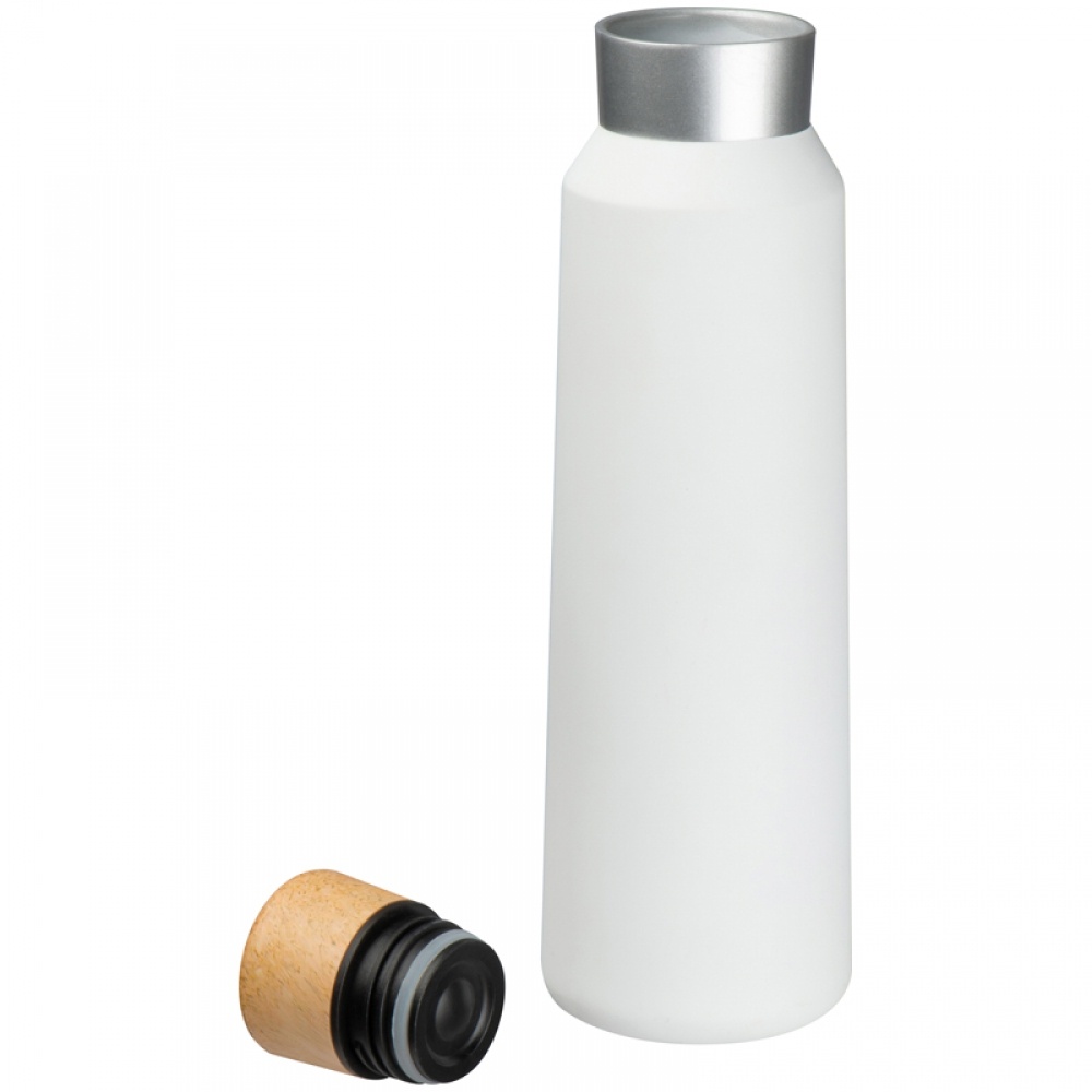 Logo trade business gifts image of: Thermos flask with wooden cap 500 ml, White