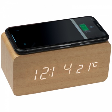 Logotrade advertising product image of: Desk clock with integrated wireless charger, beige