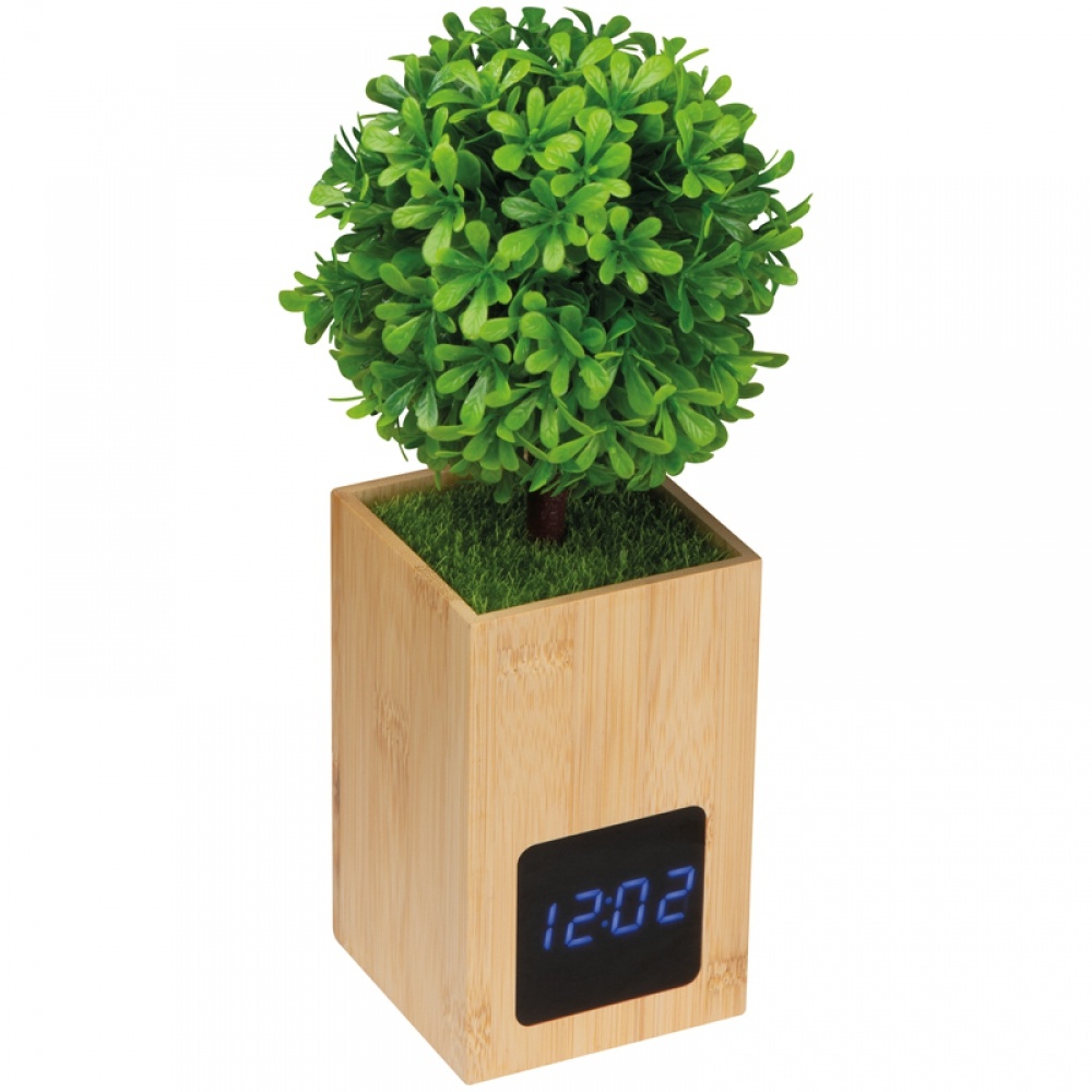 Logo trade advertising products picture of: Bamboo desk clock, Beige