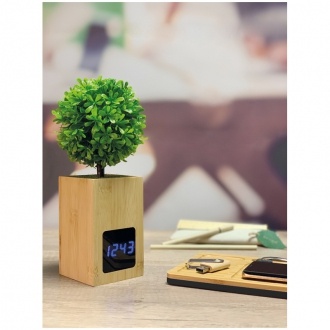 Logo trade promotional gifts image of: Bamboo desk clock, Beige
