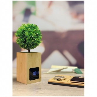 Logo trade advertising products image of: Bamboo desk clock, Beige