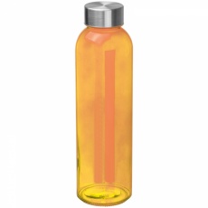 Transparent drinking bottle with grey lid, orange