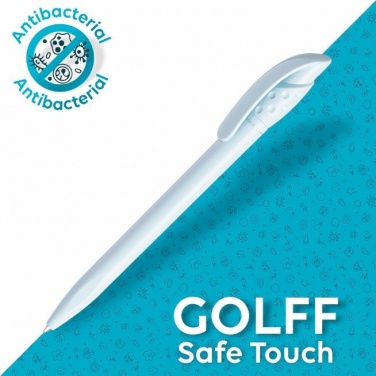 Logo trade advertising products image of: Golff Safe Touch antibacterial ballpoint pen, yellow