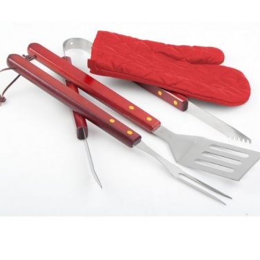 Logo trade advertising product photo of: Axon BBQ set - apron,  glove, accessories, red