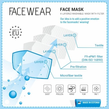 Logo trade promotional giveaways image of: Face mask with a filter, grey