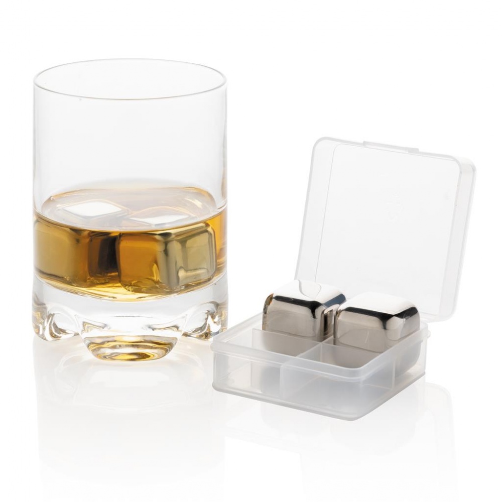 Logotrade advertising product picture of: Reusable stainless steel ice cubes 4pc, silver