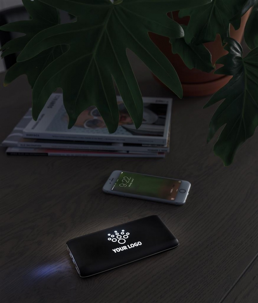 Logotrade promotional gift picture of: Light up wireless charger power bank, 8.000 mAh, black