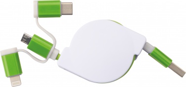 Logo trade promotional merchandise photo of: Charging cable with extension with 3 different plugs, Green