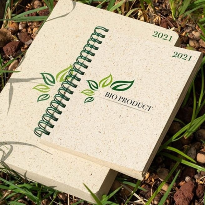 Logo trade promotional merchandise photo of: Erba notebook made of grass, beige