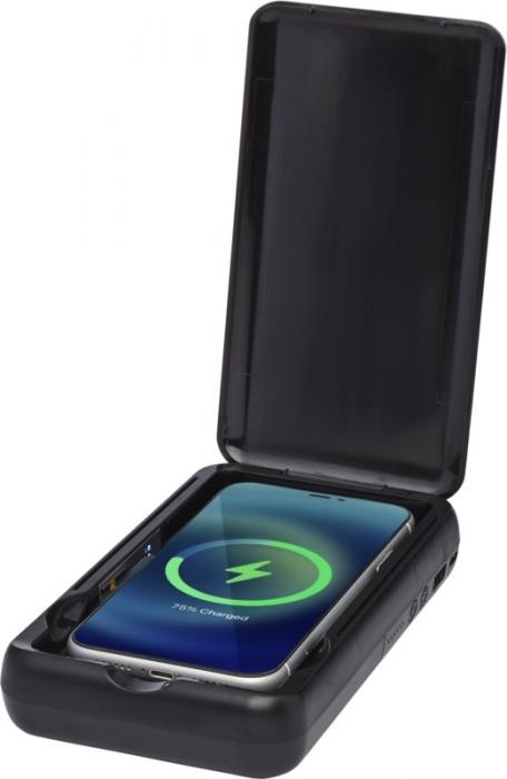 Logo trade promotional giveaways image of: Nucleus UV smartphone sanitizer with 10000 mAh powerbank, black