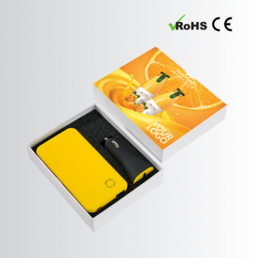 Logo trade promotional item photo of: SET: RAY POWER BANK 4000 mAh &CAR CHARGER RUBBY, yellow