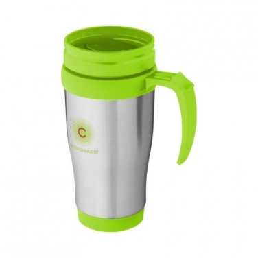 Sanibel 400 ml insulated mug, silver, lime green with logo