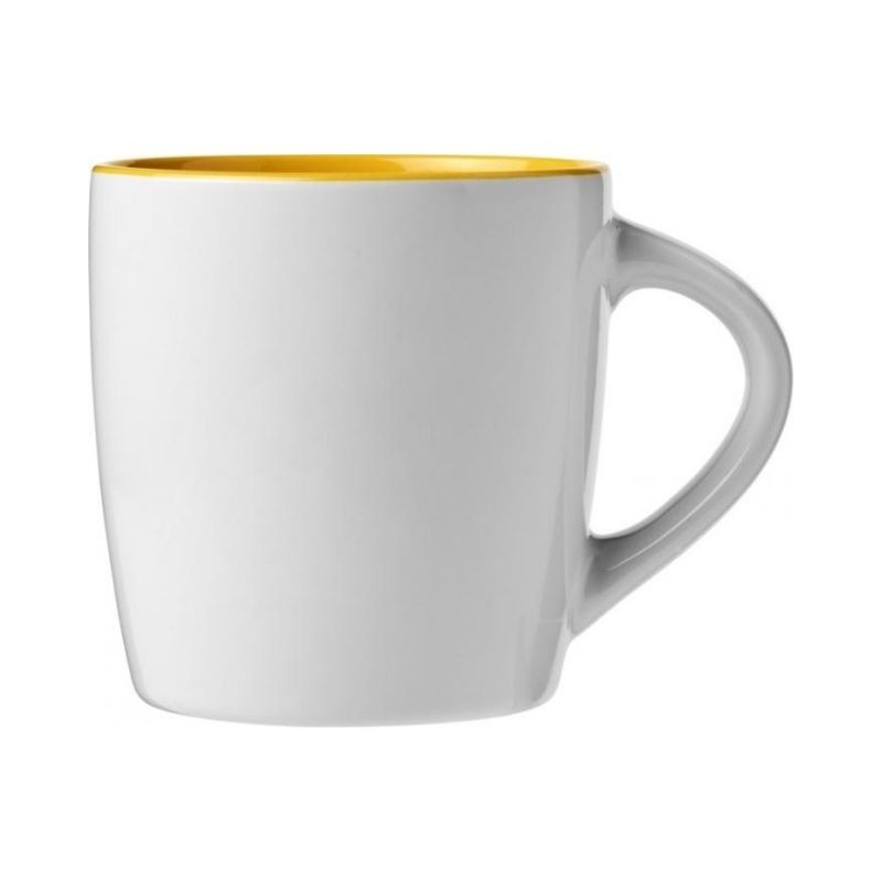 Logotrade corporate gift image of: Aztec 340 ml ceramic mug, white/yellow