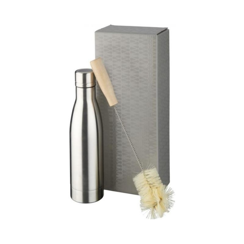 Logotrade advertising products photo of: Vasa copper vacuum insulated bottle with brush set, silver