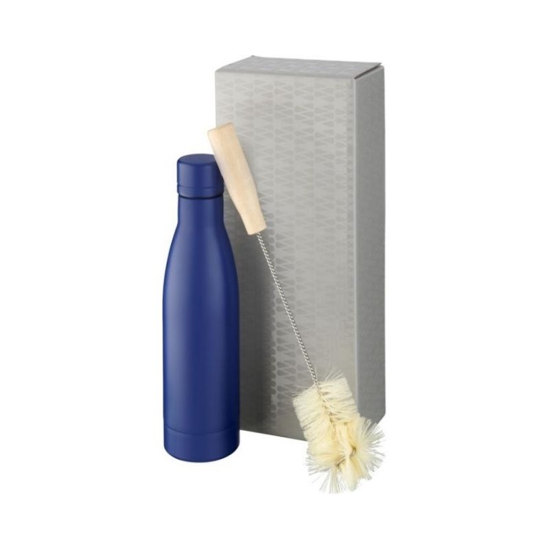 Logotrade promotional gift picture of: Vasa copper vacuum insulated bottle with brush set, blue