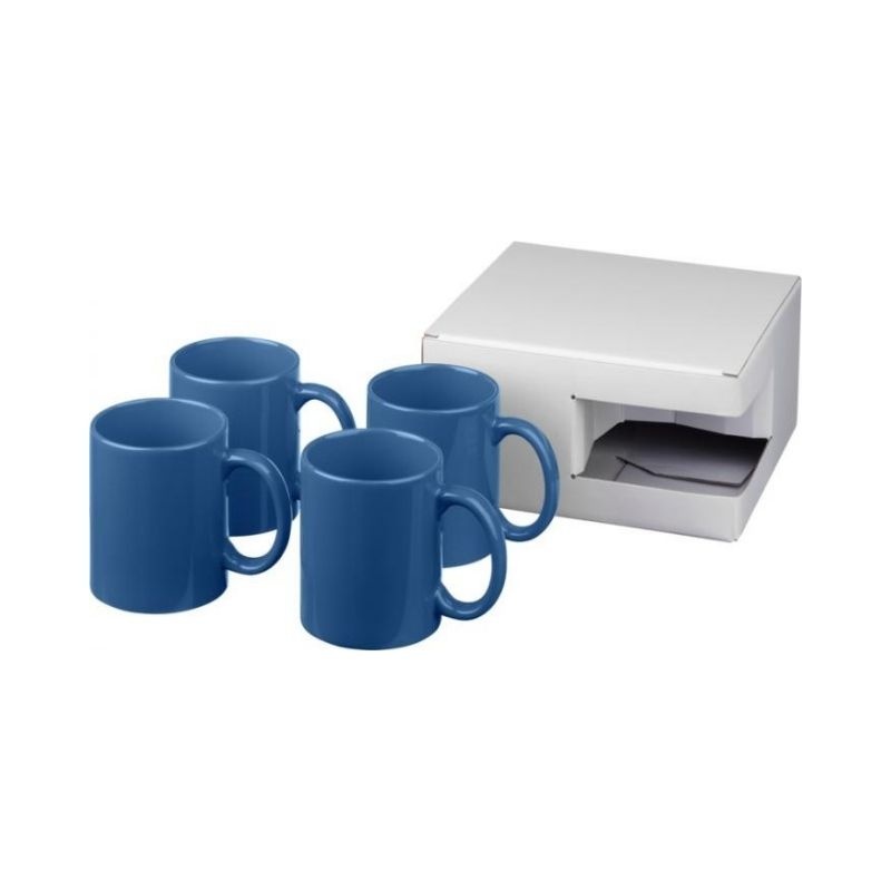 Logo trade business gifts image of: Ceramic mug 4-pieces gift set, blue