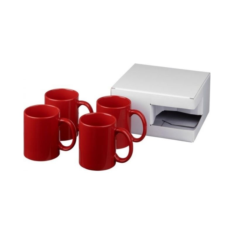 Logo trade promotional merchandise picture of: Ceramic mug 4-pieces gift set, red
