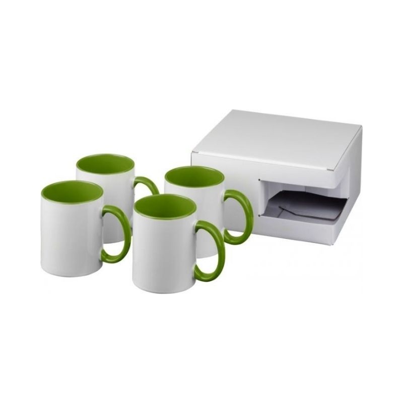 Logo trade promotional products image of: Ceramic sublimation mug 4-pieces gift set, lime green