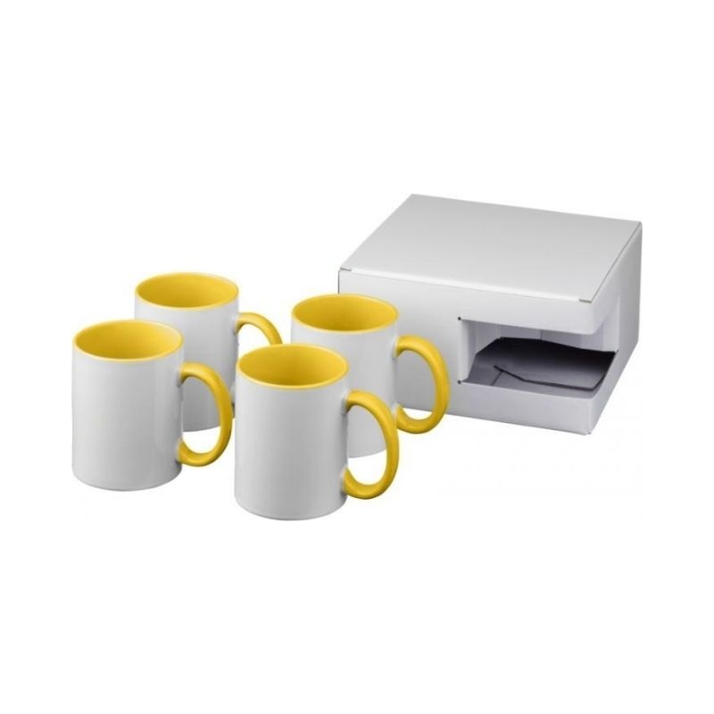 Logo trade advertising product photo of: Ceramic sublimation mug 4-pieces gift set, yellow