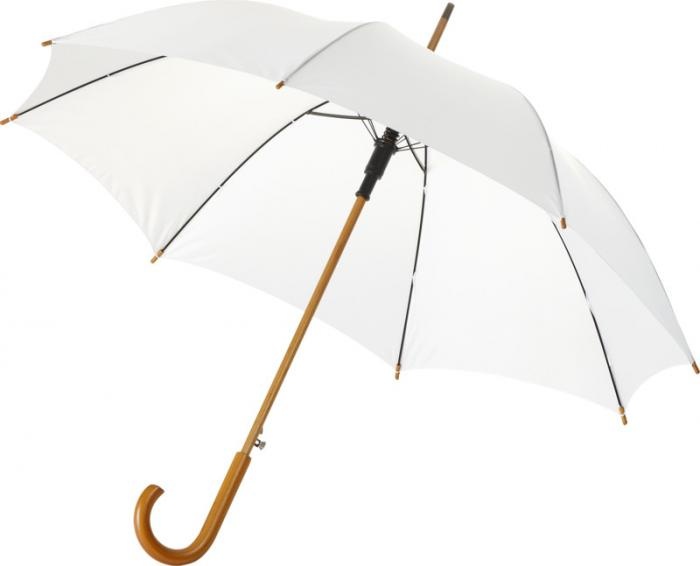 Logo trade corporate gifts image of: Kyle 23" auto open umbrella wooden shaft and handle, white