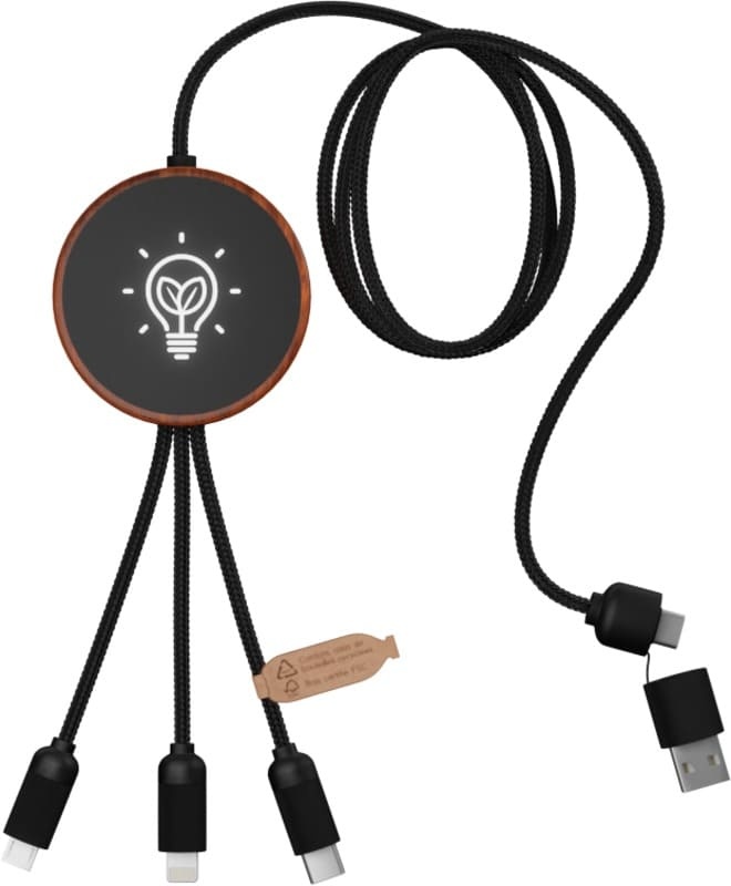 Logo trade promotional items image of: Charging cable and pad C40 3-in-1 rPET light-up logo and 10W, black