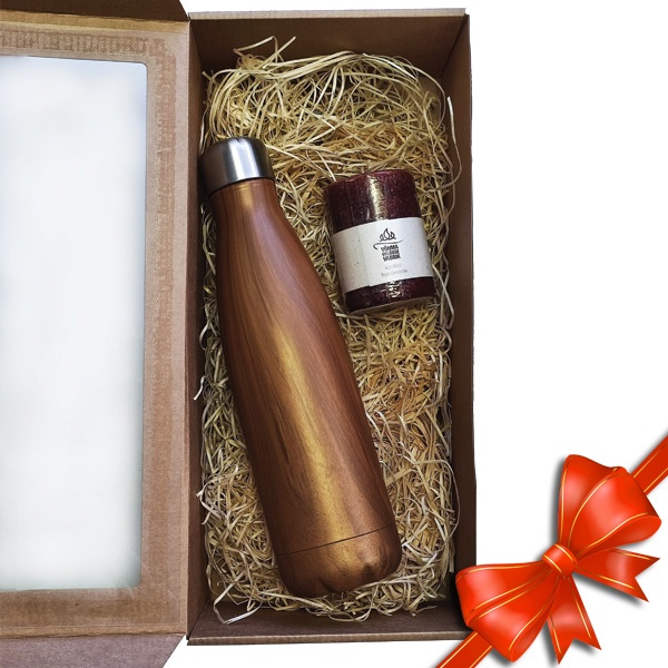 Logotrade promotional merchandise photo of: Gift set: vacuum insulated bottle and scented candle in giftbox