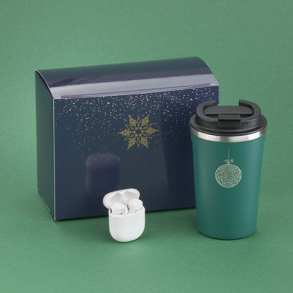 Logotrade corporate gifts photo of: Gift set with Nordic thermos and wireless headphones