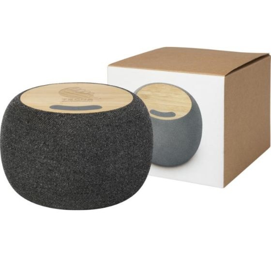Logo trade promotional giveaway photo of: Ecofiber bamboo Bluetooth® speaker and wireless charging pad, grey