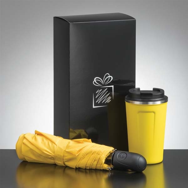 Logotrade business gift image of: Traveller set: thermal mug 350 ml and full automatic umbrella, yellow