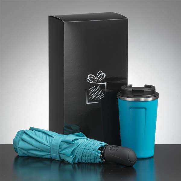 Logotrade promotional item image of: Traveller set: thermal mug 350 ml and umbrella, turquoise