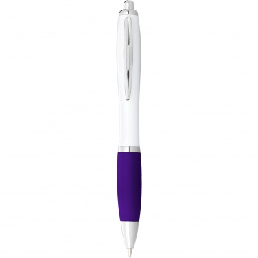 Logo trade corporate gift photo of: Nash ballpoint pen with white barrel and coloured grip