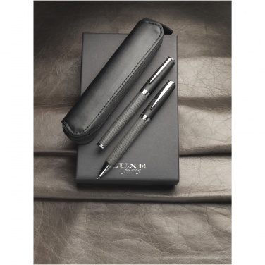 Logo trade promotional giveaways image of: Carbon duo pen gift set with pouch