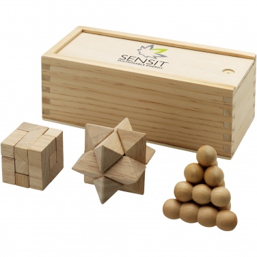 Logo trade promotional merchandise image of: Brainiac 3-piece wooden brain teaser set